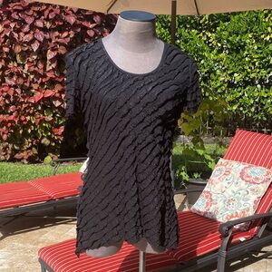 Black Textured Short Sleeve Top